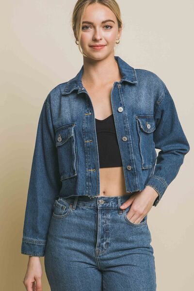 Raw Hem Cropped Denim Jacket