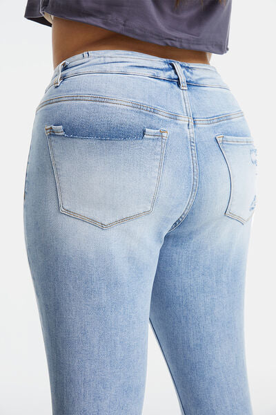 Distressed Raw Hem High Waist Flare Jeans