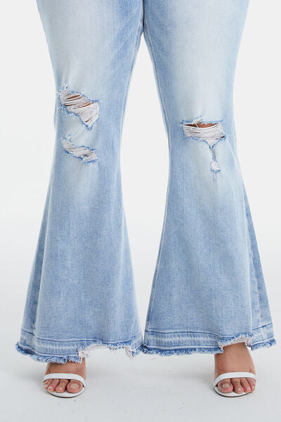 Distressed Raw Hem High Waist Flare Jeans