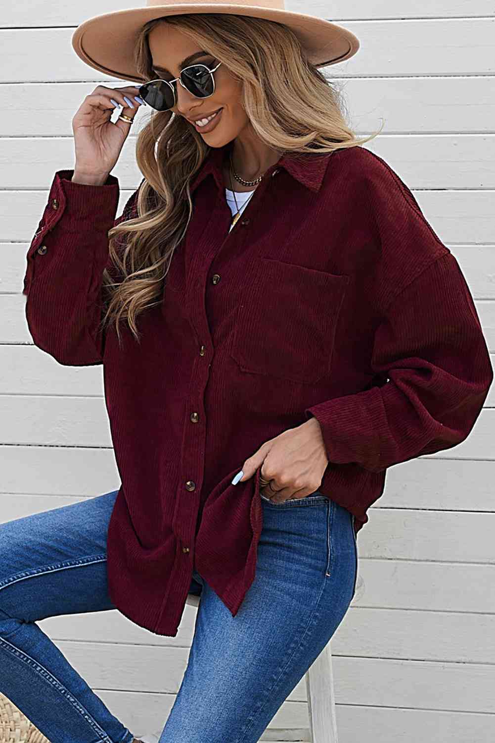 Corduroy Button-Up Pocket Shirt Jacket