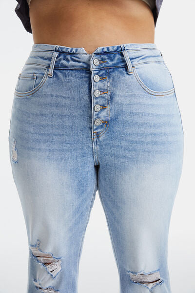 Distressed Raw Hem High Waist Flare Jeans