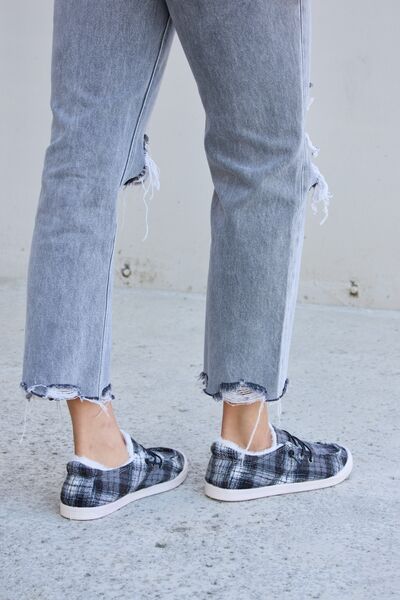 Plaid Plush Flat Sneakers