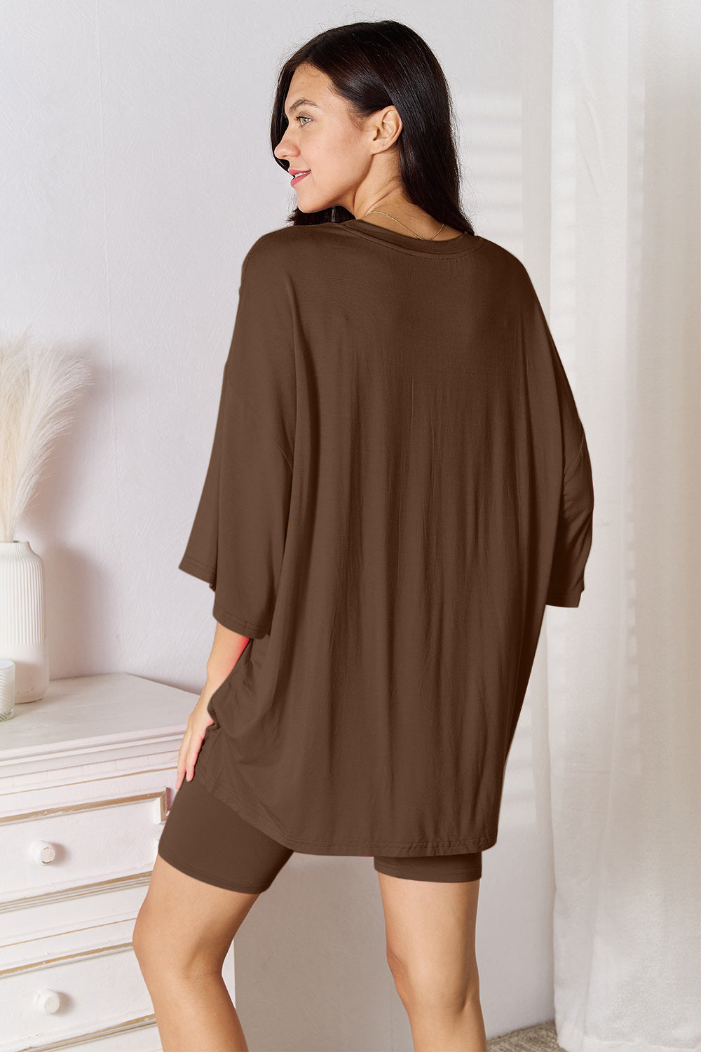 Basic Full Size Rayon Three-Quarter Sleeve Top and Shorts Set