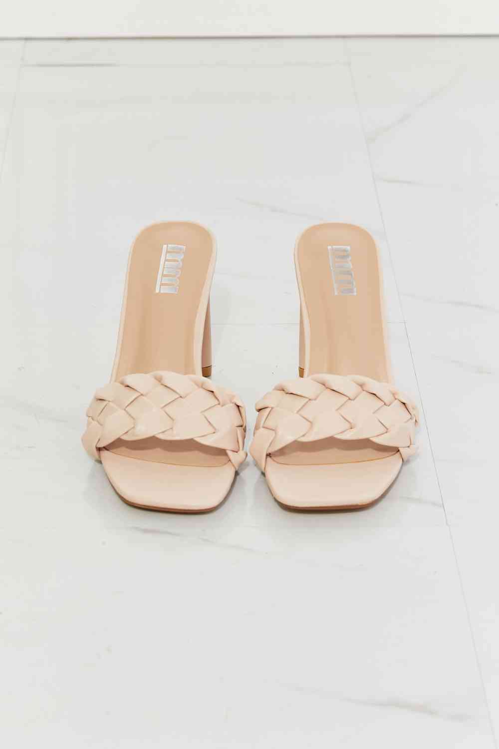 Braided Block Heel Sandals in Beige