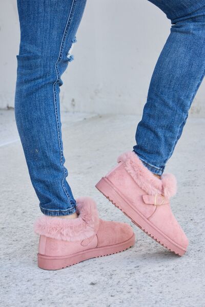 Pink Furry Thermal Ankle Boots