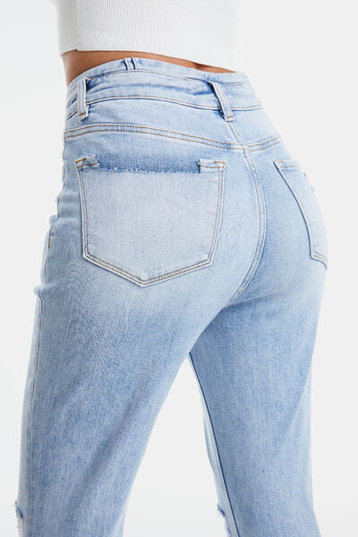 Distressed Raw Hem High Waist Flare Jeans