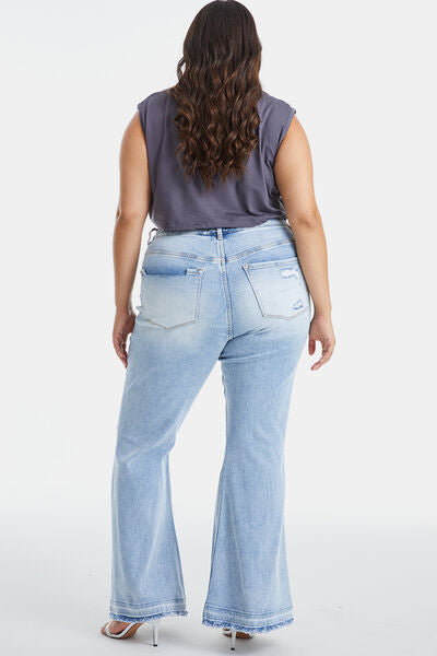 Distressed Raw Hem High Waist Flare Jeans