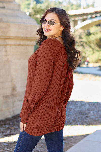 Round Neck Long Sleeve Knit Top