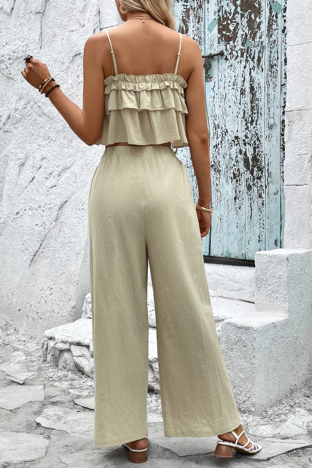 Frill Trim Wide Leg Pants Set