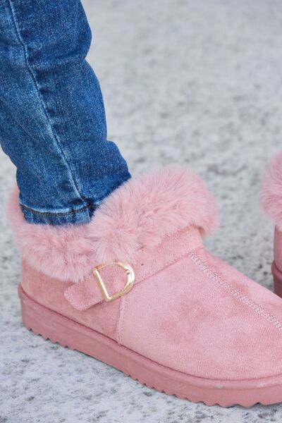 Pink Furry Thermal Ankle Boots